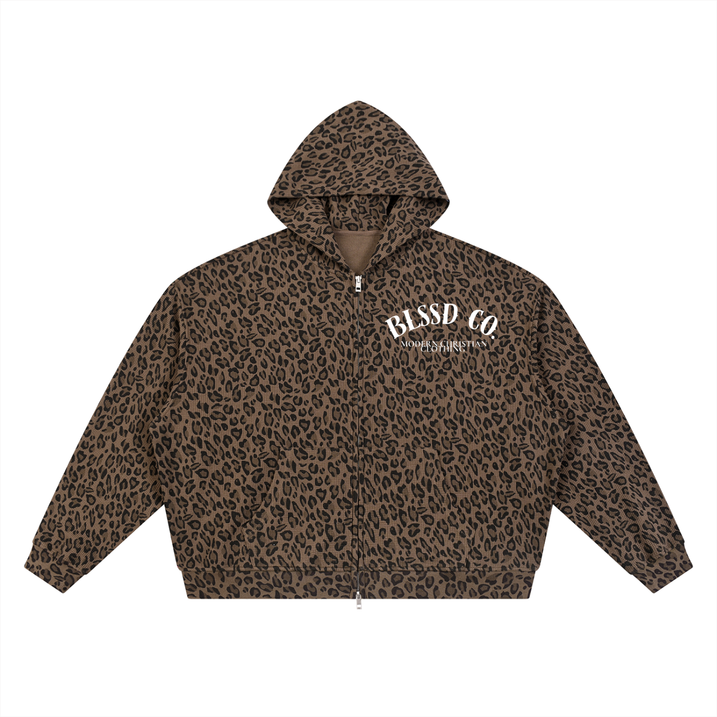 BLSSD CO. FAITH OVER FEAR LEOPARD ZIP UP HOODIE